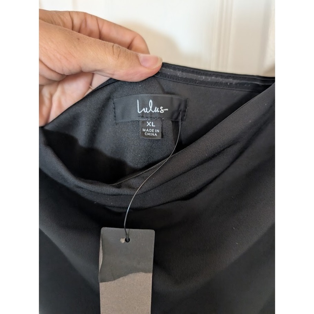 Lulus Black Strapless Dress Rosette Mini Dress Bodycon Party Cocktail‎ XL New - Picture 4 of 8